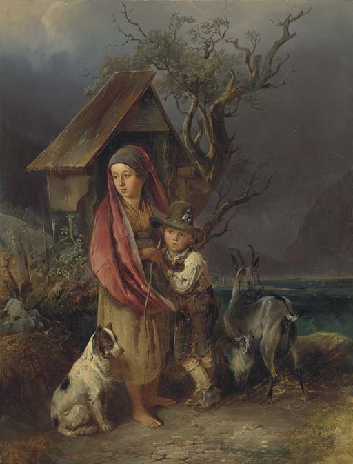 A rest on the road home, vintage artwork by Johann Matthias Ranftl, A3 (16x12") Poster Print