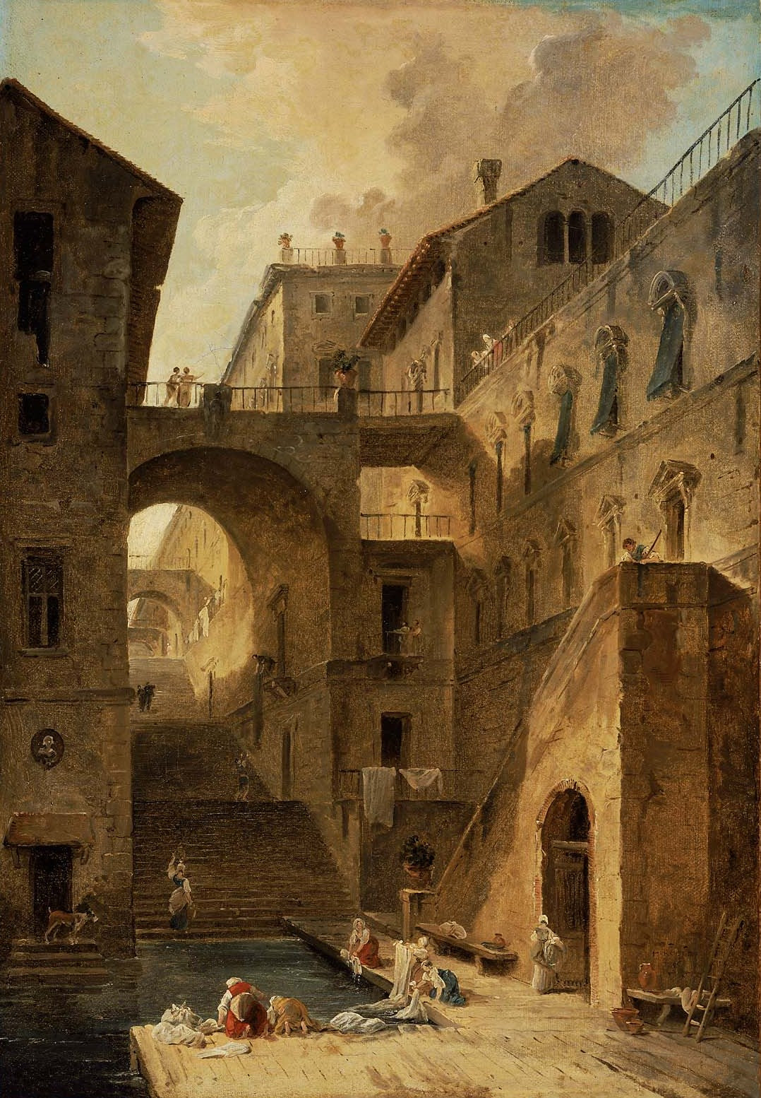 L'Escalier des lavandieres (Stairway of the Washerwomen), vintage artwork by Hubert Robert, 12x8" (A4) Poster