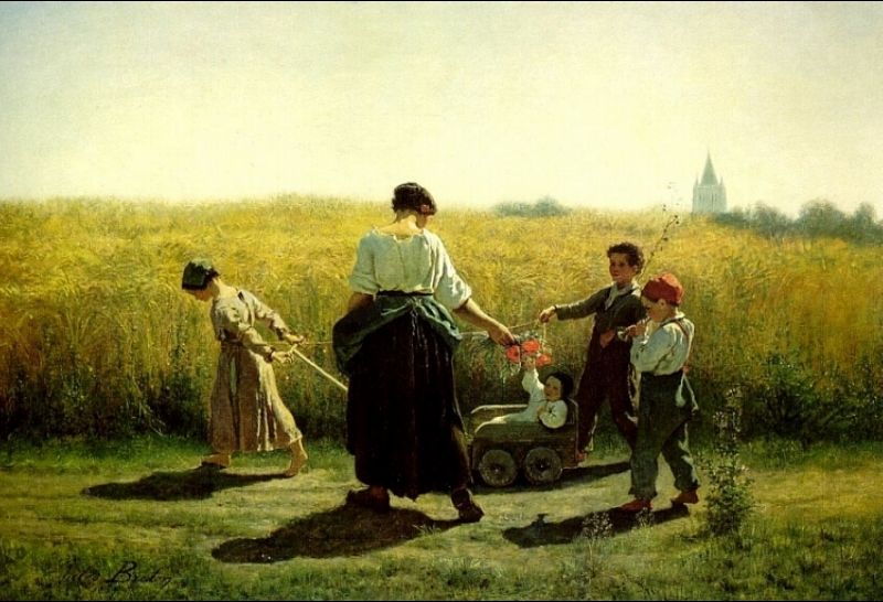 The Departure for the Fields, vintage artwork by Jules-Adolphe Breton, 12x8" (A4) Poster