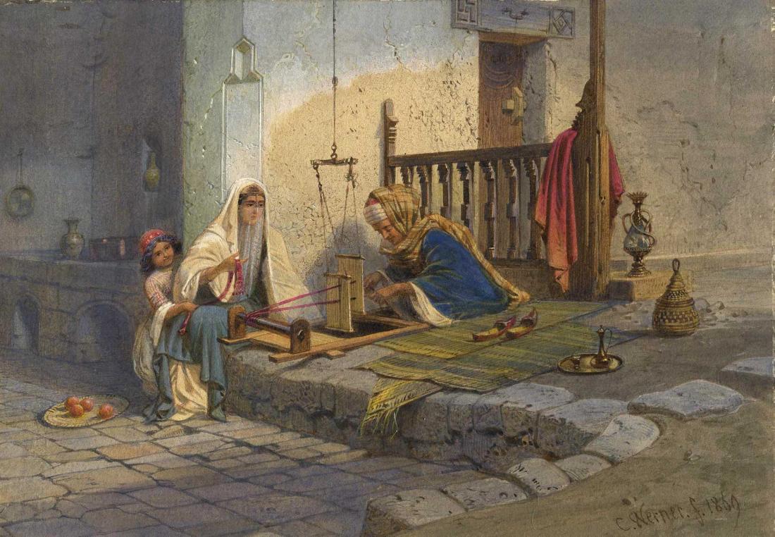 Oriental Courtyard with Mother and Child, vintage artwork by Carl Friedrich Heinrich Werner, A3 (16x12") Poster Print