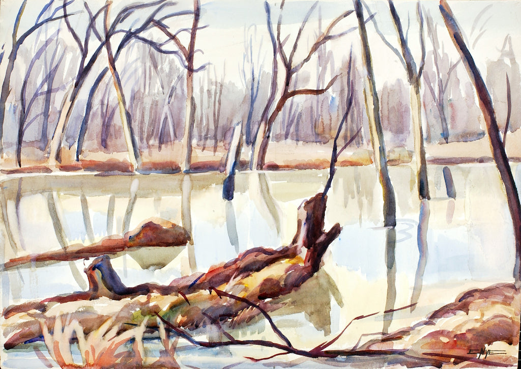 Rock Creek, Winter, vintage artwork by Edgar Nye, 12x8" (A4) Poster