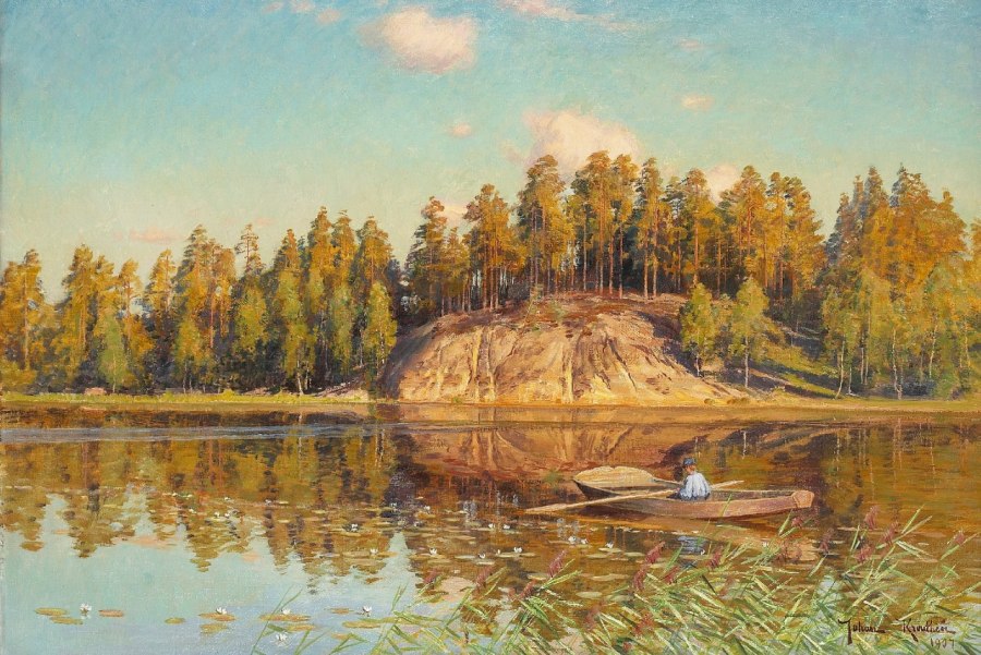 Boy in a Boat, vintage artwork by Johan Krouthen, 12x8" (A4) Poster