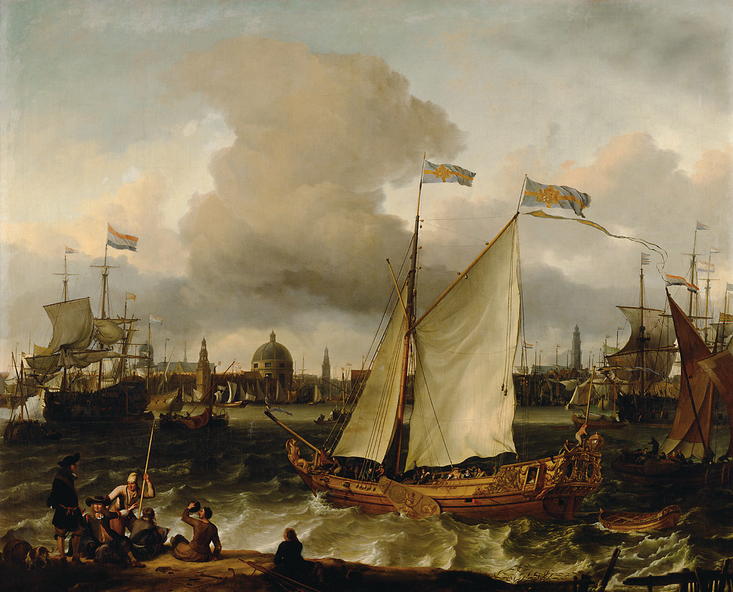 The Swedish Yacht "Lejonet" on the Ij near Amsterdam, vintage artwork by Ludolf Backhuysen, 12x8" (A4) Poster