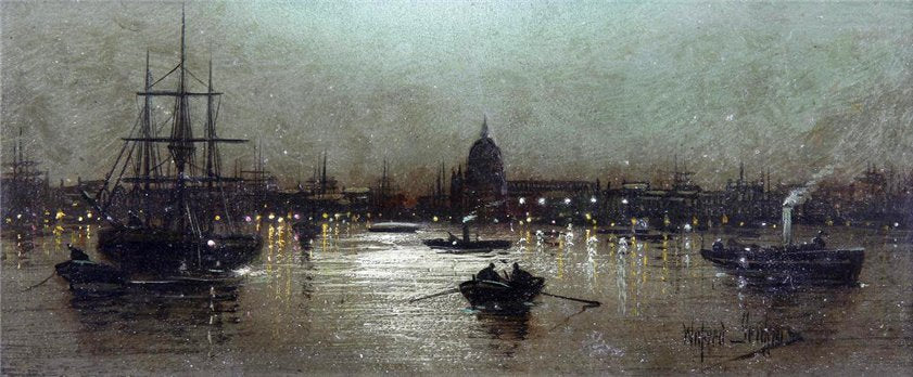 London at Night, vintage artwork by Wilfred Jenkins, 12x8" (A4) Poster