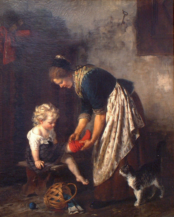 Mother Dressing the Child, vintage artwork by Rudolf Epp, 12x8" (A4) Poster