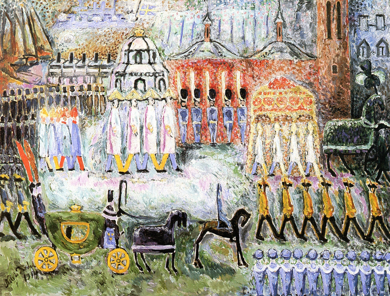 Dowager Queen Sofia's Funeral, vintage artwork by Nils Dardel, 12x8" (A4) Poster