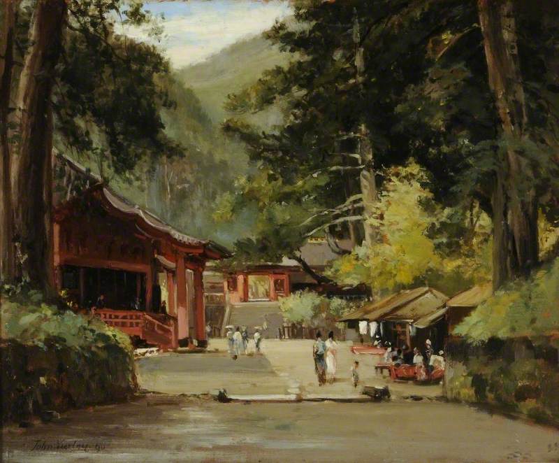Entrance to the Mausoleum of Jyemiten, Mikko, Japan, vintage artwork by John Varley the Younger, 12x8" (A4) Poster