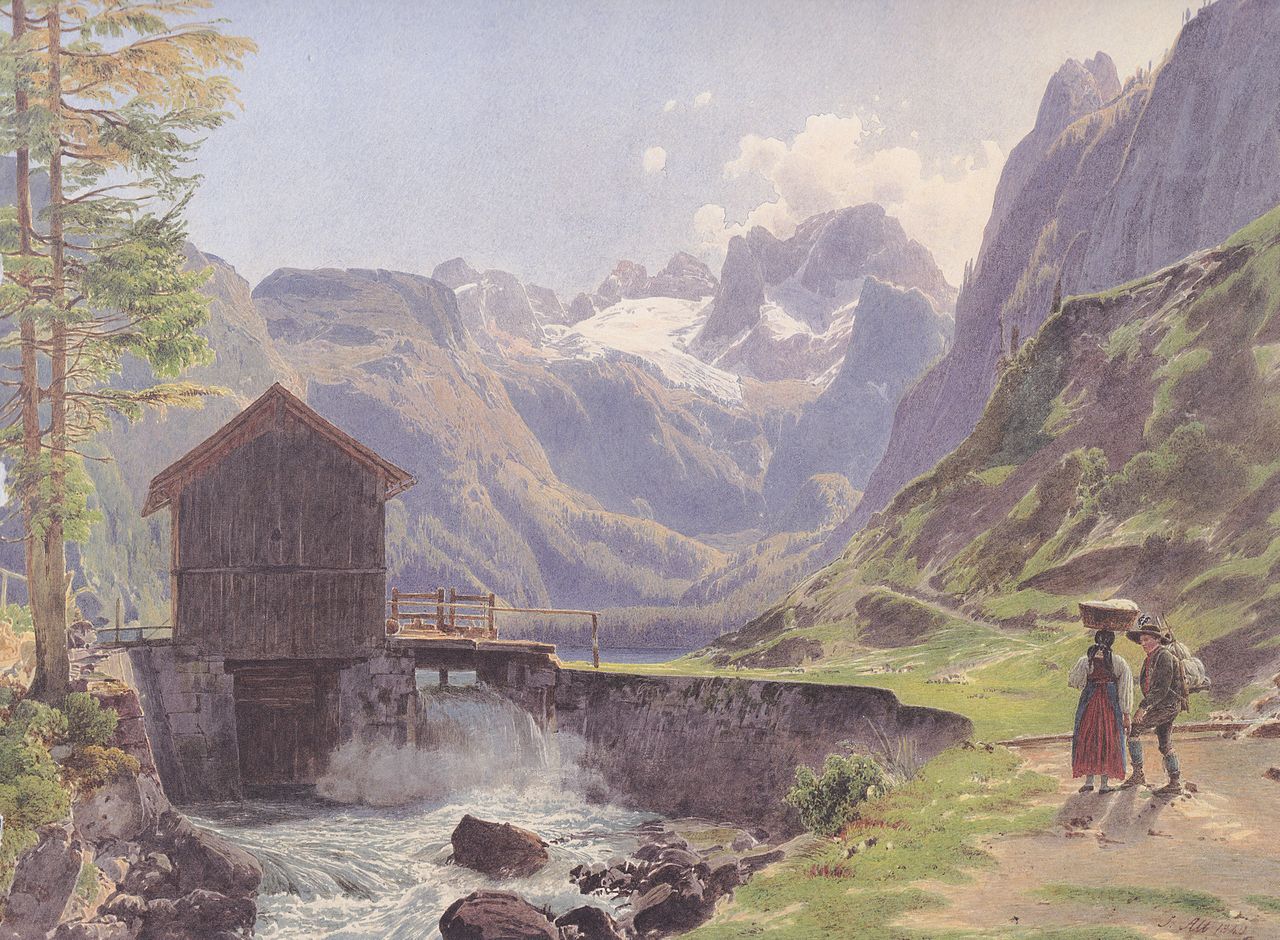 The Dachstein in the Salzkammergut Region near Lake Gosau, vintage artwork by Rudolf von Alt, A3 (16x12") Poster Print
