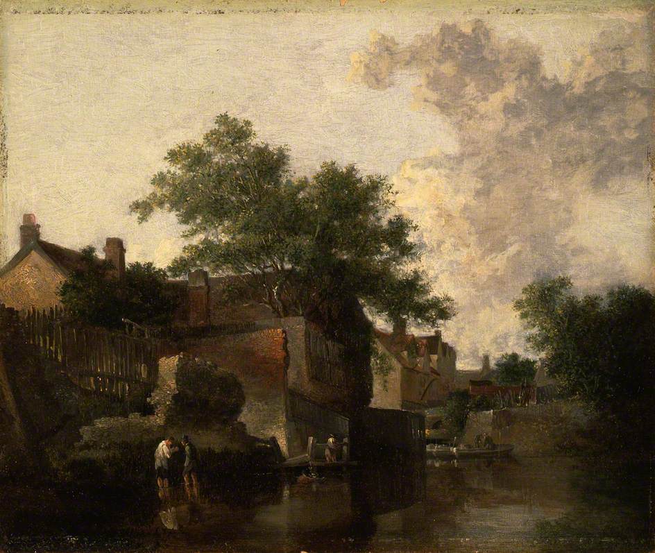 New Mills, Norfolk: Men Wading, vintage artwork by John Crome, 12x8" (A4) Poster