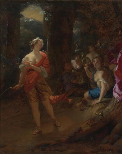 Diana and her Nymphs in a Clearing, vintage artwork by Godfried Schalcken, 12x8" (A4) Poster