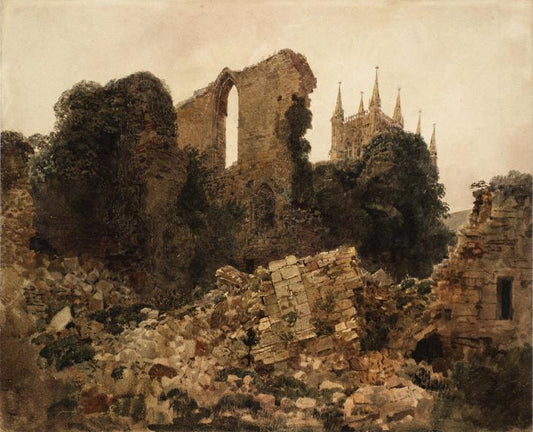 Ruins of the Bishop’s Palace, Lincoln, vintage artwork by Peter de Wint, 12x8" (A4) Poster