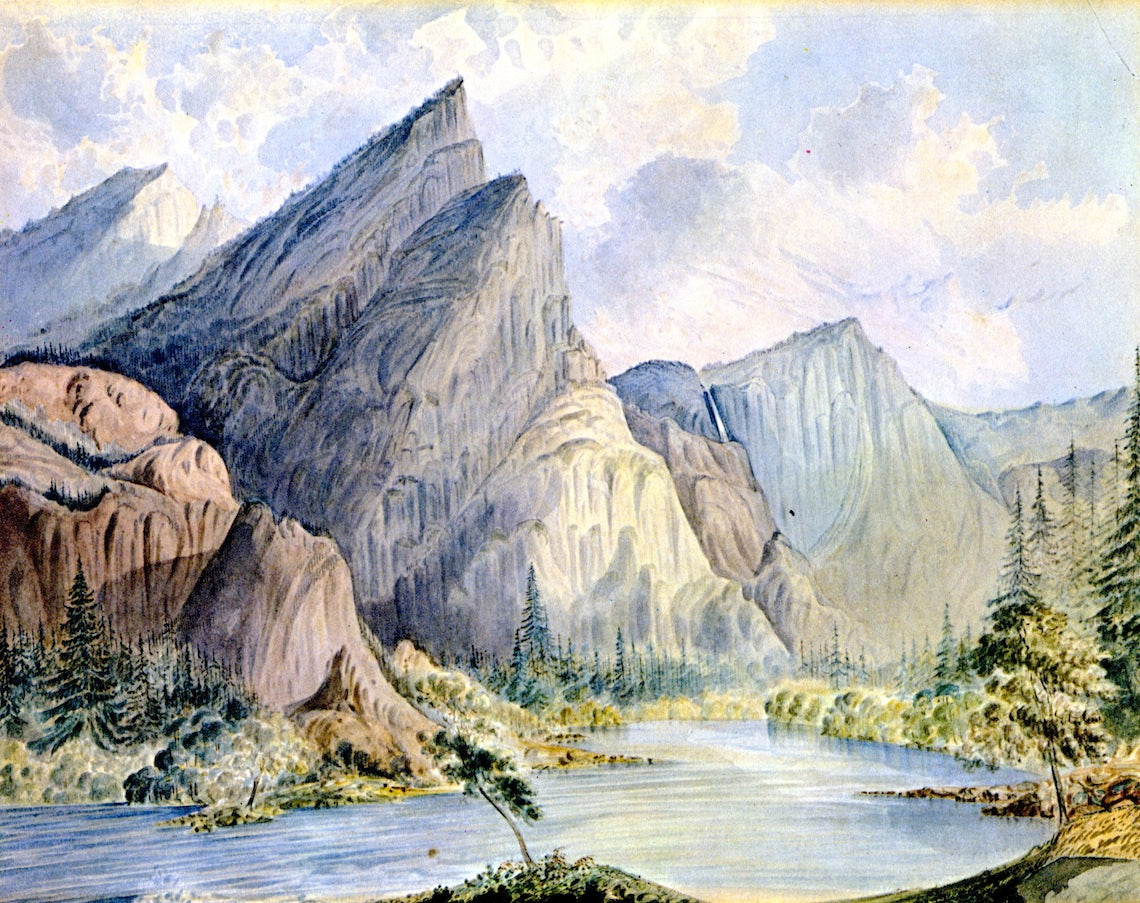 The 3 Brothers, 4000 Ft. High with Distant View of the Falls, Valley of the Yo-semite, vintage artwork by James Madison Alden, 12x8" (A4) Poster