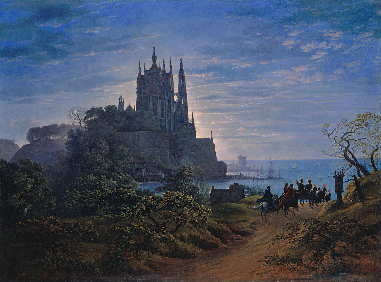 Gothic Church on a Rock by the Sea, vintage artwork by Karl Friedrich Schinkel, 12x8" (A4) Poster