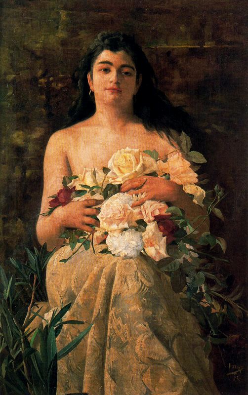 Mujer con Flores by Ignacio Díaz Olano,A3(16x12")Poster
