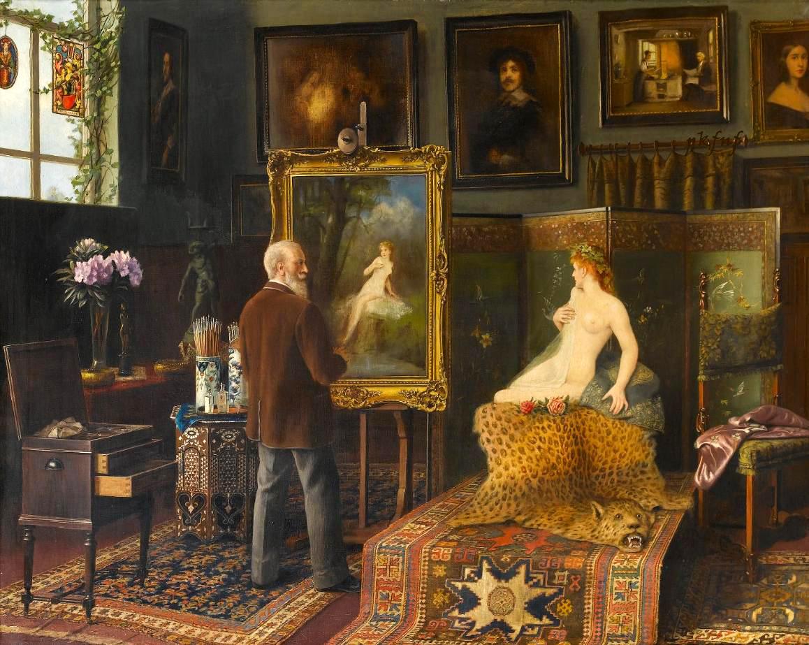 In the artist's studio, vintage artwork by Carl Johann Spielter, 12x8" (A4) Poster