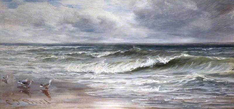 Sea Waves (panel in the Everitt Cabinet), vintage artwork by Charles Thomas Burt, 12x8" (A4) Poster