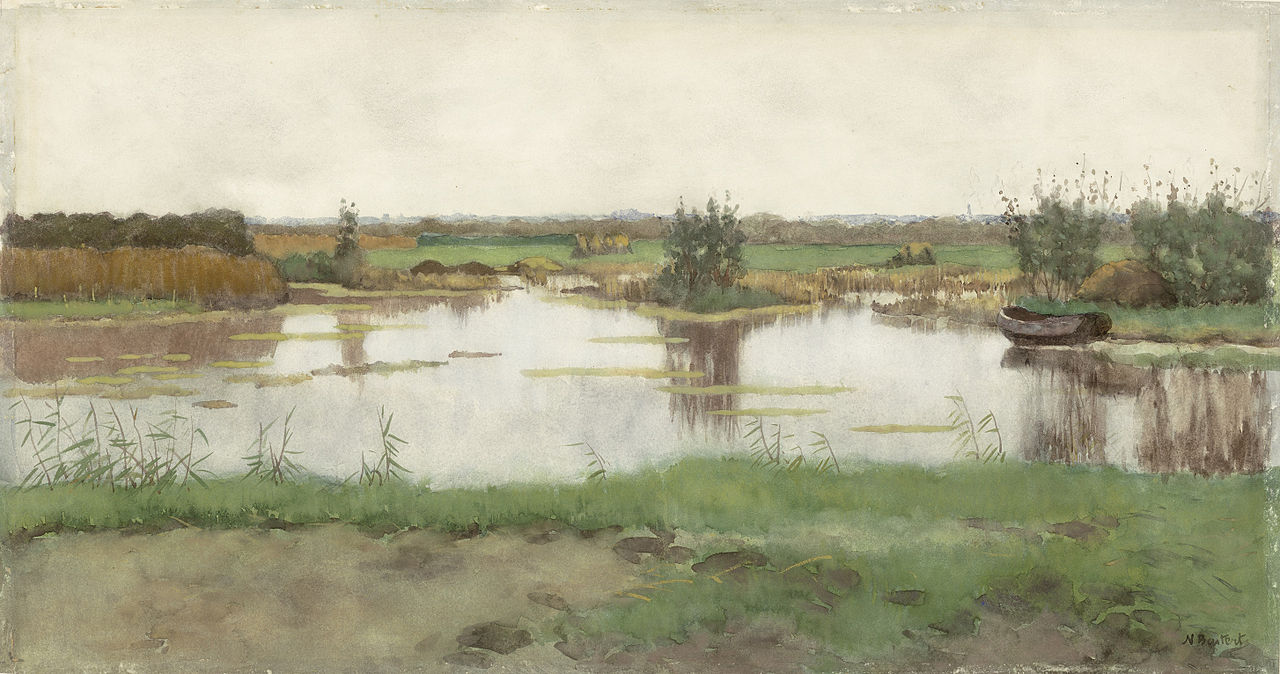 Landscape with a Pond and a Pasture, vintage artwork by Syvert Nicolaas Bastert, 12x8" (A4) Poster