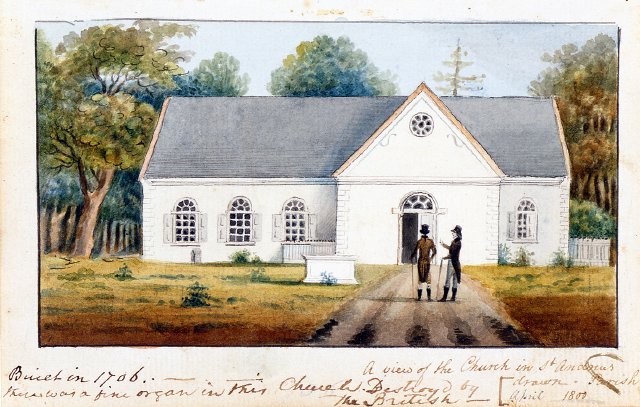 A View of the Church in Saint Andrew's Parish, vintage artwork by Charles Fraser, 12x8" (A4) Poster