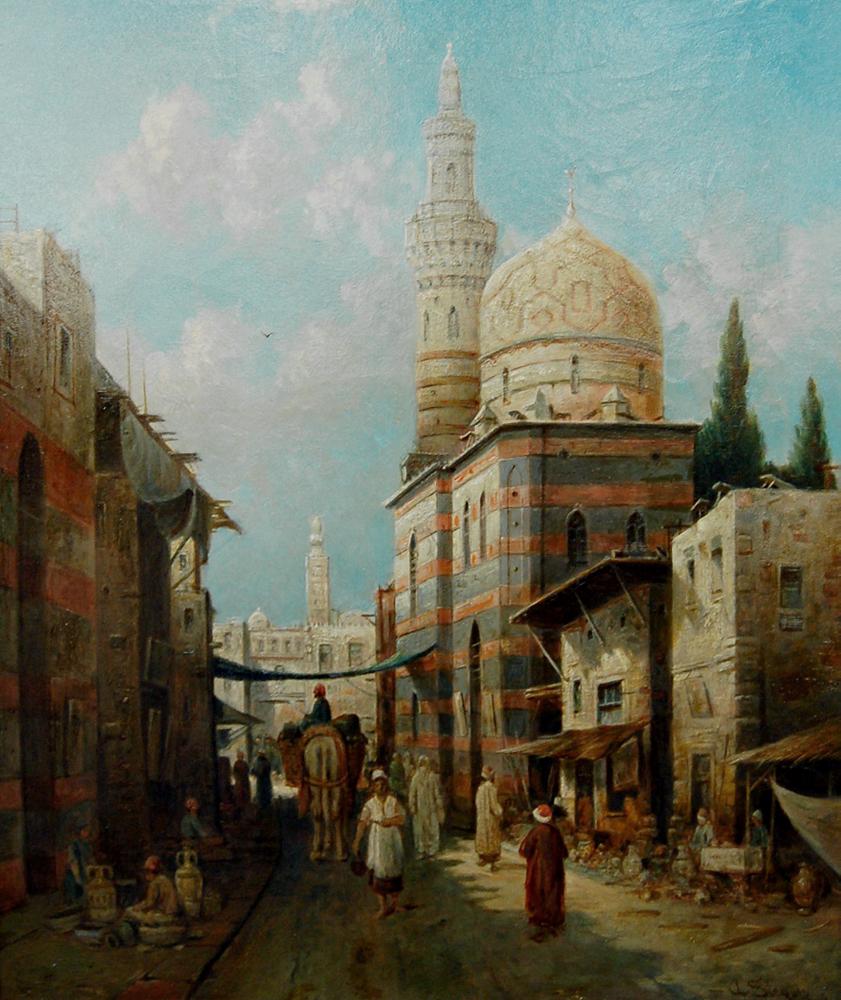 Fictitious Eastern Street Scene, vintage artwork by August von Siegen, 12x8" (A4) Poster