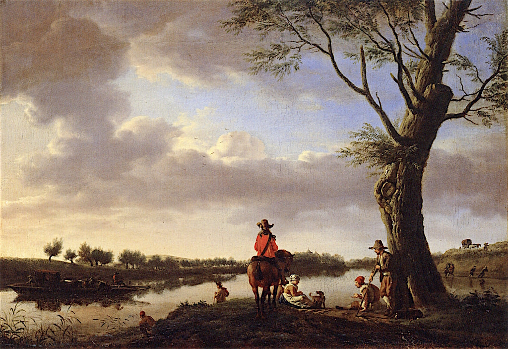 River Landscape in the Late Afternoon, vintage artwork by Adriaen van de Velde, 12x8" (A4) Poster