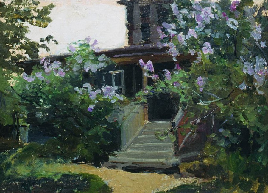 A House Surrounded by Flowers, vintage artwork by Alexei Stepanov, 12x8" (A4) Poster
