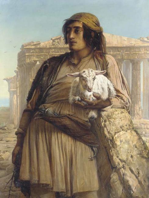 A Shepherd Boy Standing before the Parthenon, vintage artwork by Elisabeth Jerichau-Baumann, A3 (16x12") Poster Print