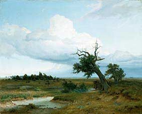 Landscape with Dying Oak, vintage artwork by Eduard Schleich, A3 (16x12") Poster Print