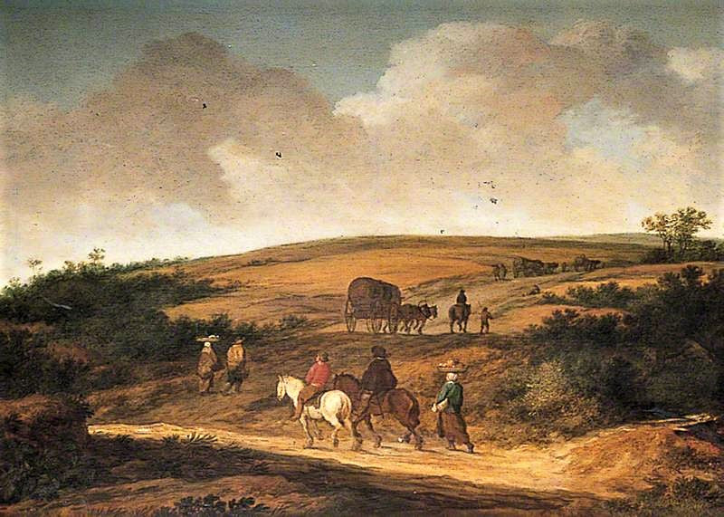 Landscape with Travelling Figures, vintage artwork by Pieter de Molijn, 12x8" (A4) Poster