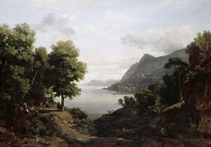 Italianate Landscape with Figures, vintage artwork by Jean-Victor Bertin, 12x8" (A4) Poster