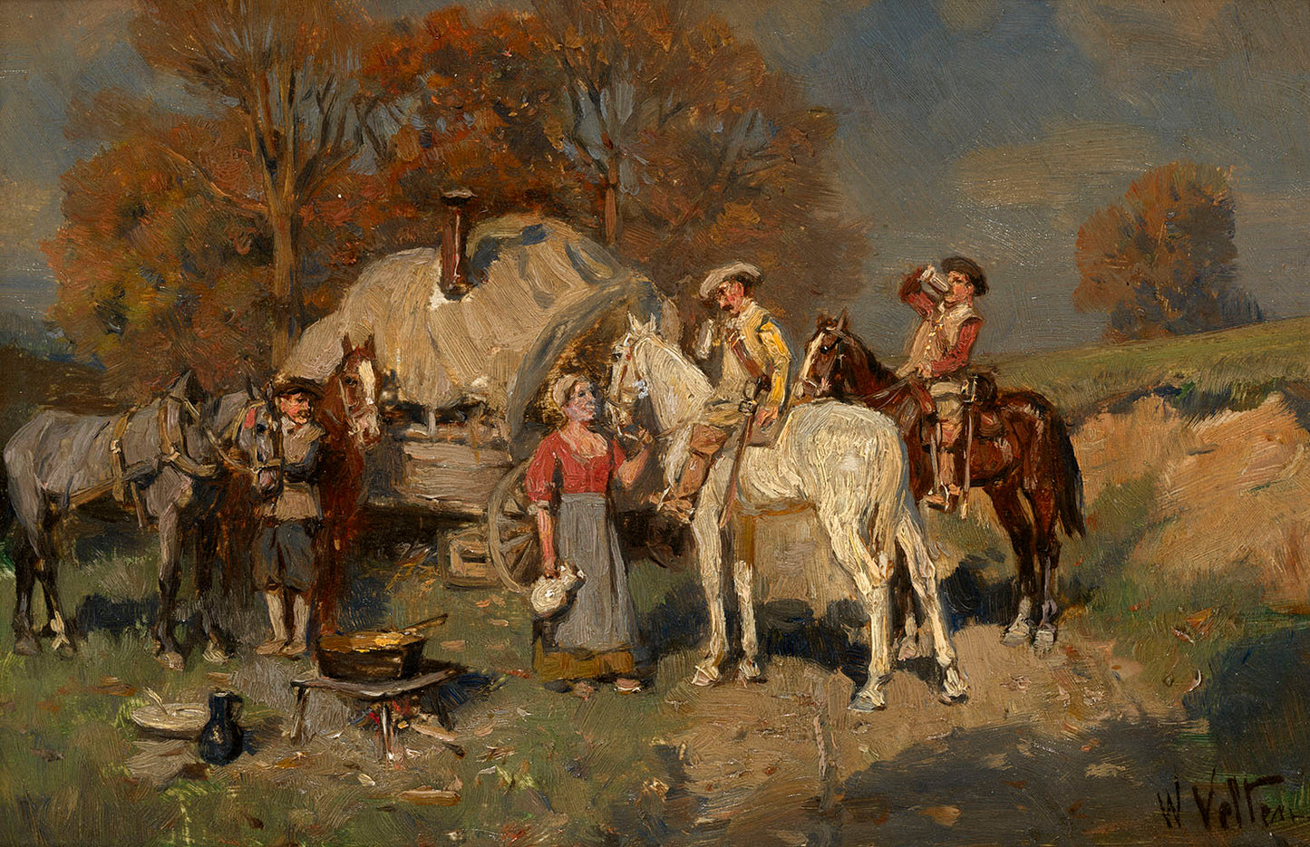 Horsemen, vintage artwork by Wilhеlm Vеltеn, 12x8" (A4) Poster