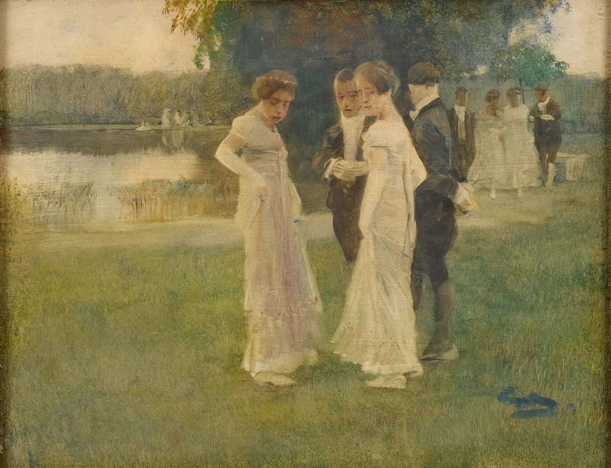 Elegant Company in the Park, vintage artwork by Wilhelm Schreuer, 12x8" (A4) Poster