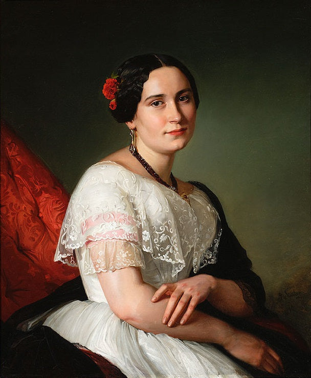 Portrait of Katarzyna Jahn, the Artist's Sister, vintage artwork by Jozef Simmler, 12x8" (A4) Poster