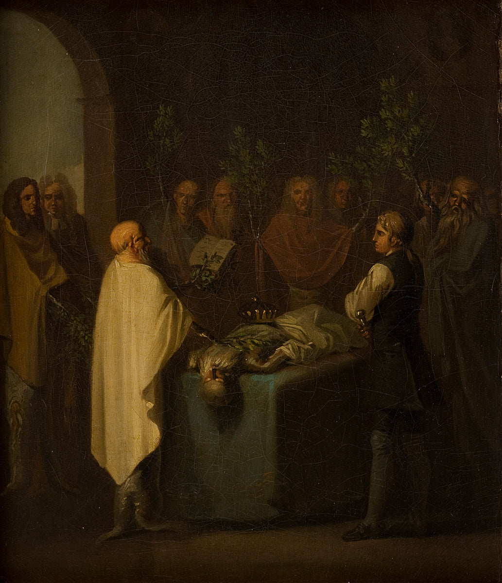 Niels Klim Attends the Sentencing of the Deceased Potuan Prince, vintage artwork by Nicolai Abraham Abildgaard, 12x8" (A4) Poster