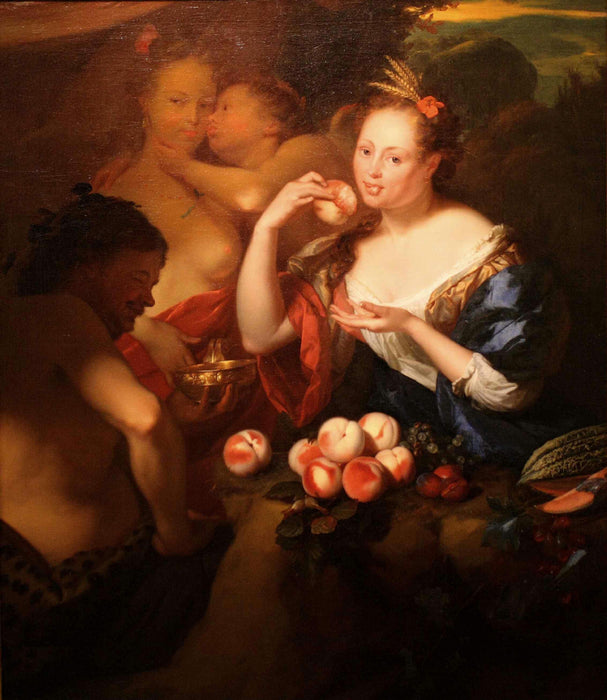Venus, Cupid, Bacchus and Pomona, vintage artwork by Godfried Schalcken, 12x8" (A4) Poster