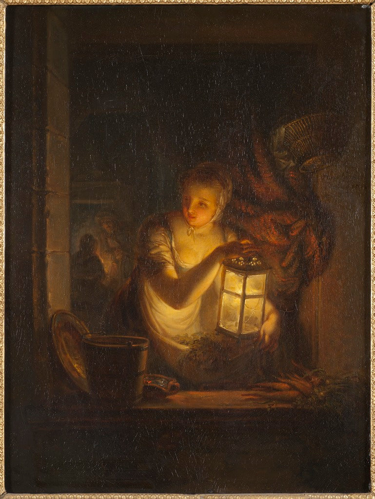 A Woman with A Lantern, vintage artwork by Alexander Laureus, 12x8" (A4) Poster