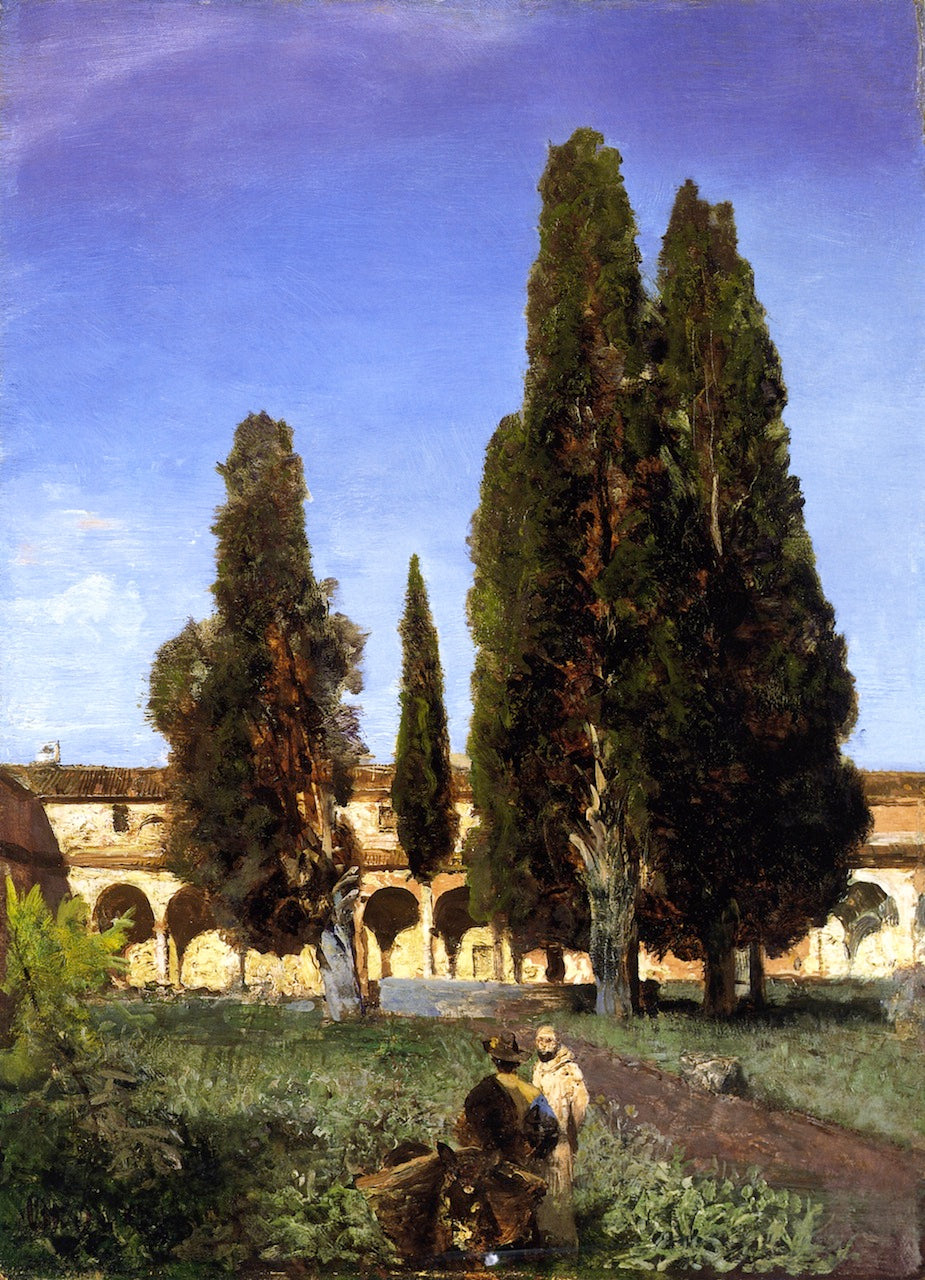 Italian Cloister Garden, vintage artwork by Andreas Achenbach, A3 (16x12") Poster Print