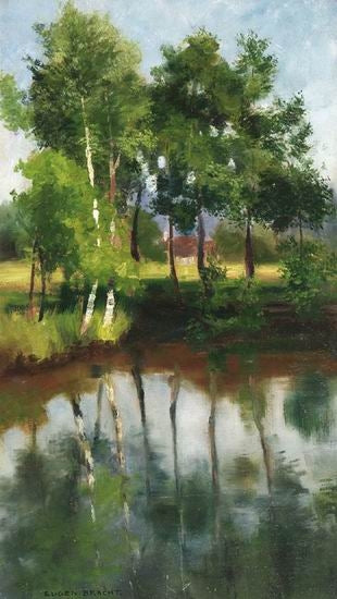 Creek with Birches (Bachlauf mit Birken), vintage artwork by Eugen Felix Prosper Bracht, 12x8" (A4) Poster