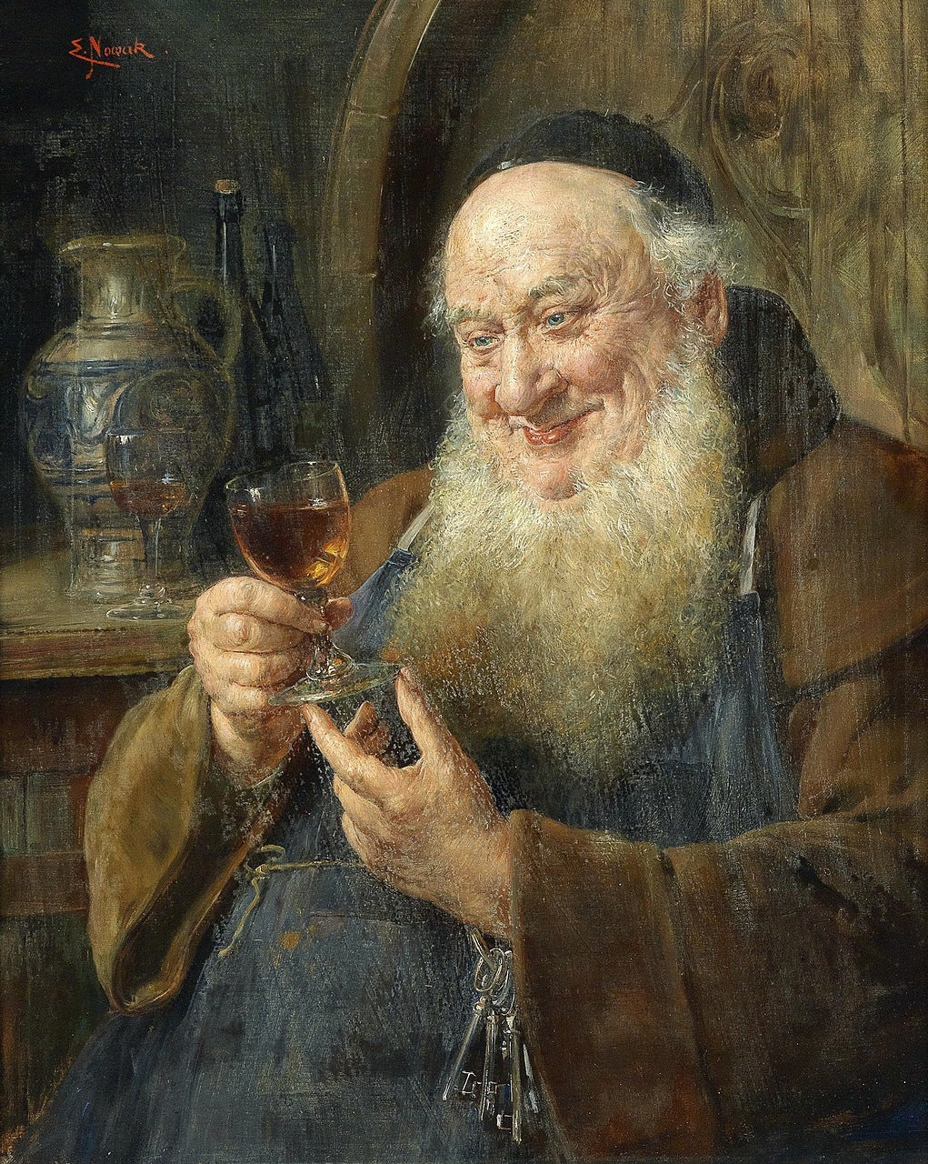 Monk with a Wine Glass, vintage artwork by Ernst Nowak, 12x8" (A4) Poster