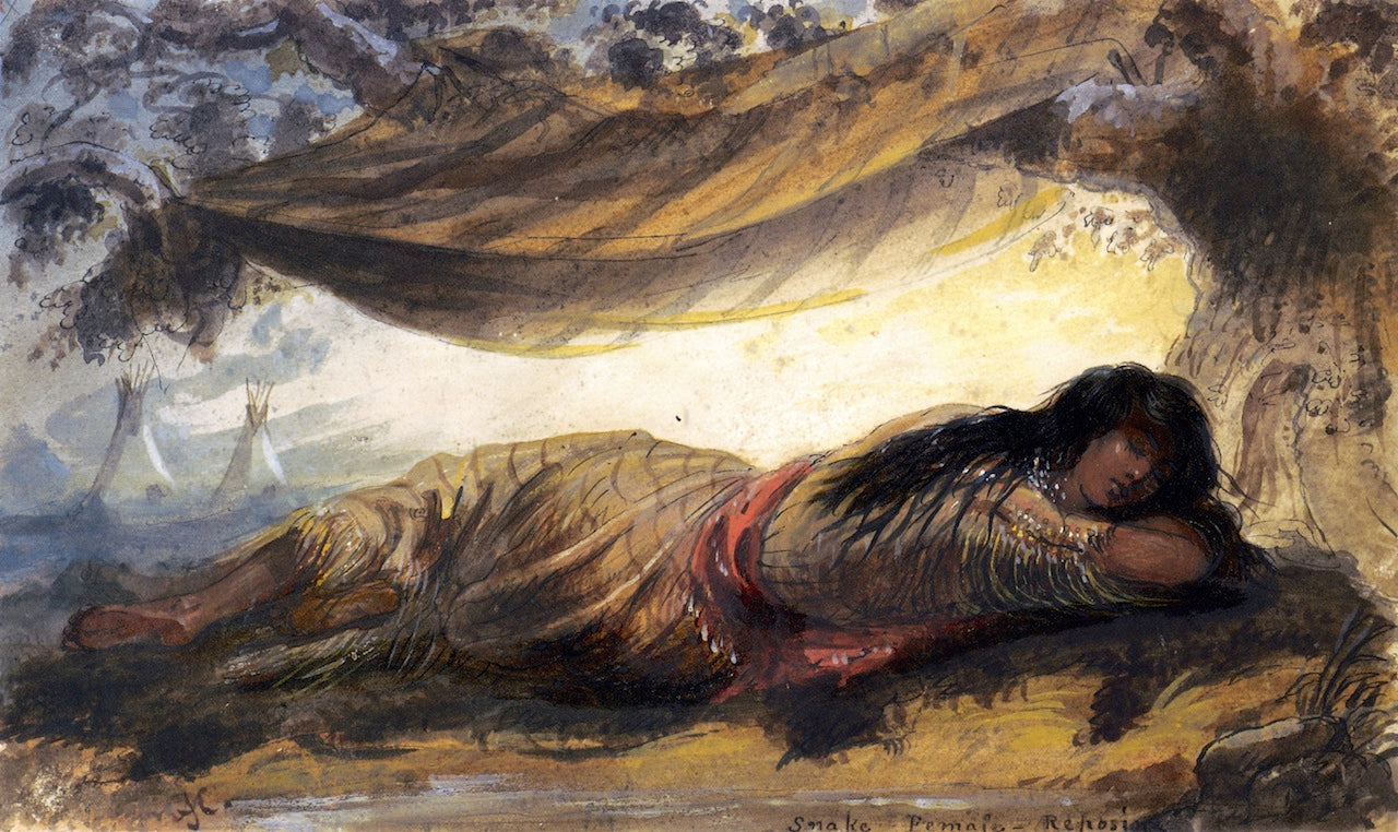 Snake Female Reposing, vintage artwork by Alfred Jacob Miller, A3 (16x12") Poster Print