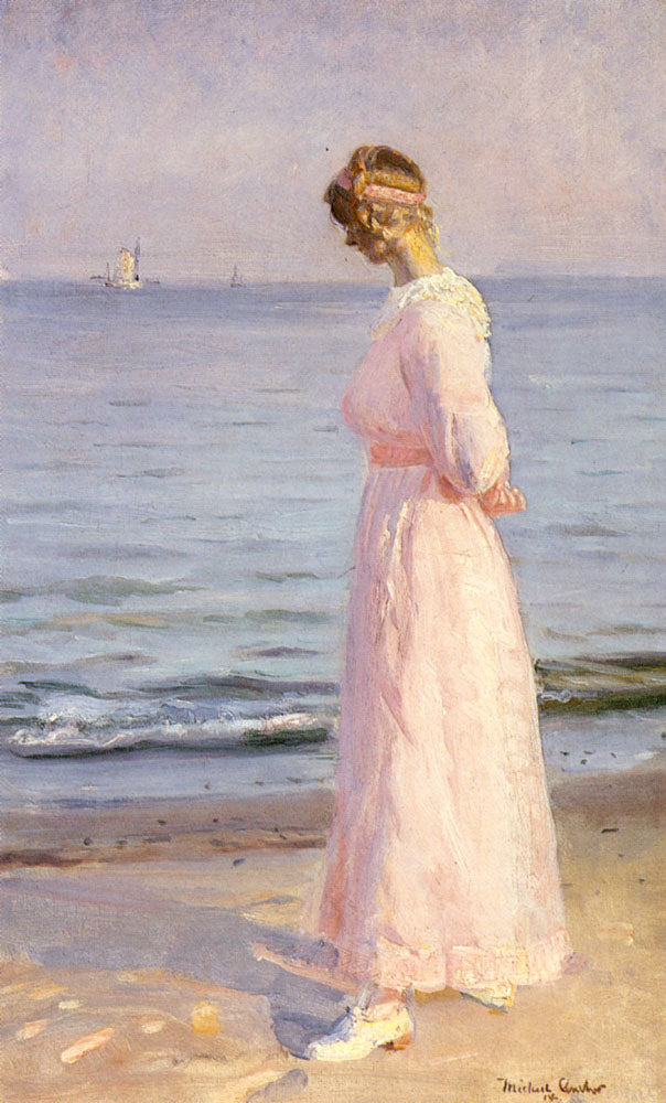 On the Beach at Skagen, vintage artwork by Michael Peter Ancher, 12x8" (A4) Poster