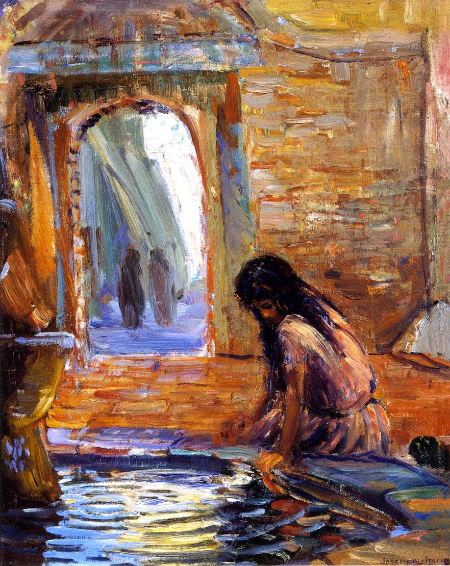 A Moments Reflection, The Sacred Garden, Mission San Juan Capistrano, vintage artwork by Joseph Kleitsch, 12x8" (A4) Poster