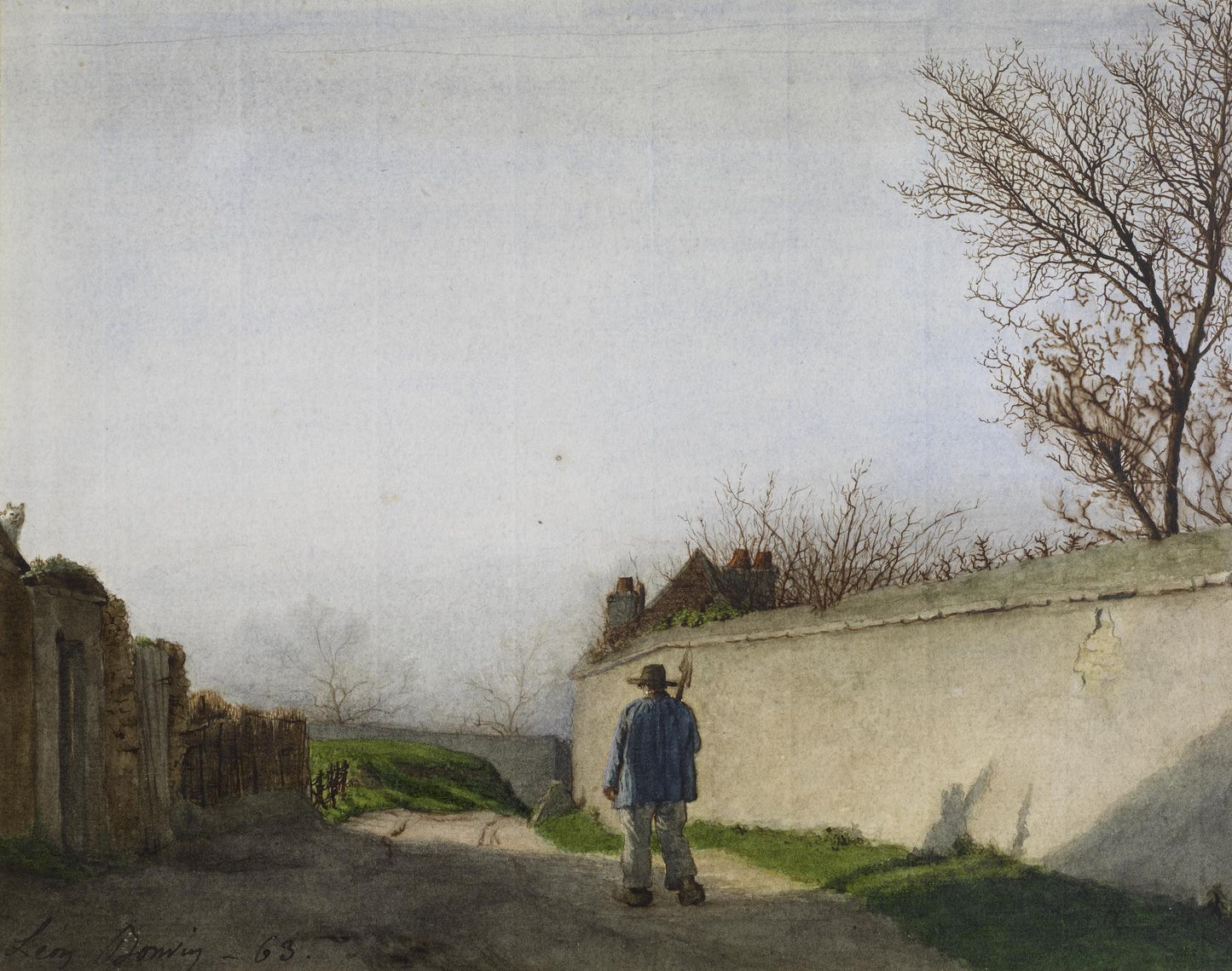Country Lane with Peasant, vintage artwork by Leon Bonvin, 12x8" (A4) Poster