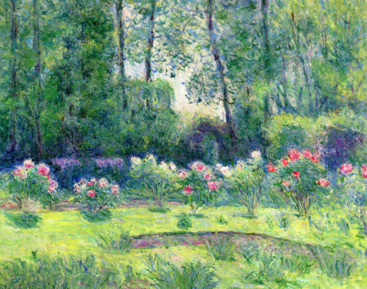 Monet's Rose Garden at Giverny, vintage artwork by Blanche Hoschede-Monet, 12x8" (A4) Poster