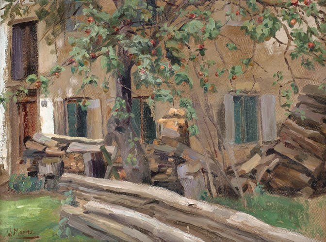 Farm corner with wooden stacks by Walter Moras,A3(16x12")Poster