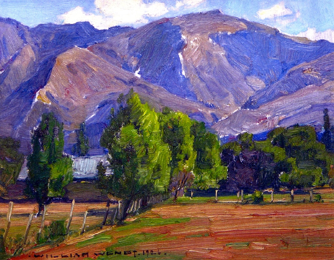 Meadow and Hills, vintage artwork by William Wendt, 12x8" (A4) Poster