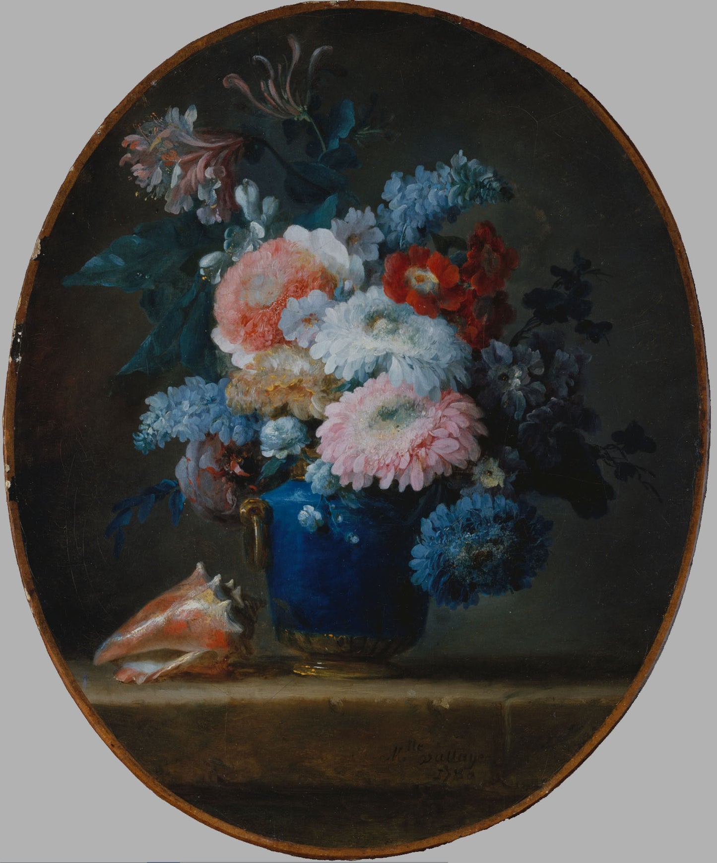 Vase of Flowers and Conch Shell, vintage artwork by Anne Vallayer-Coster, 12x8" (A4) Poster