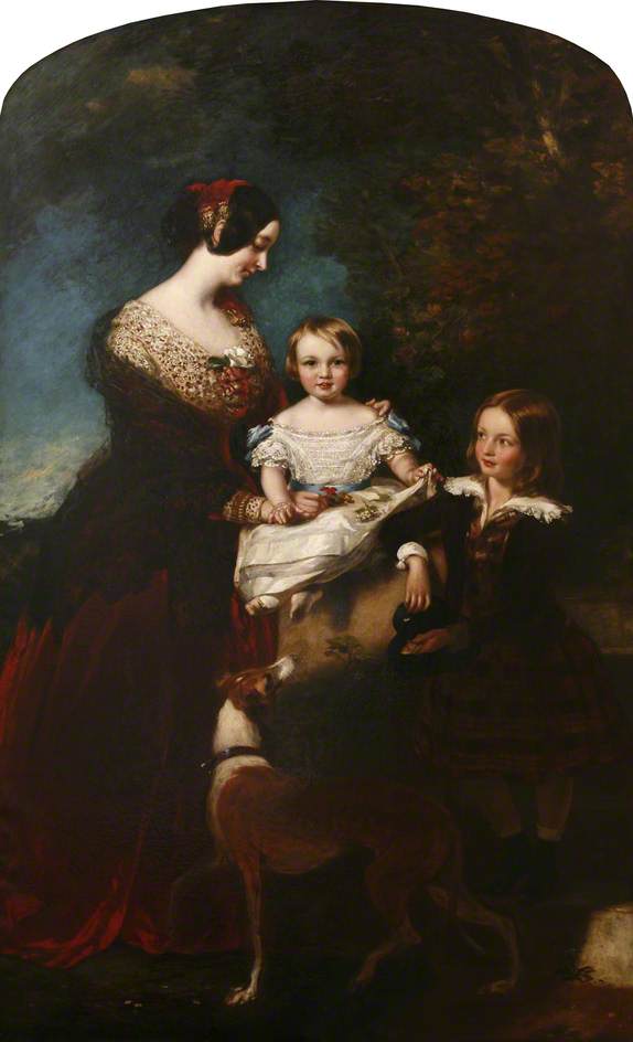 Caroline, 3rd Countess of Mount Edgcumbe, with Her Two Youngest Children, Charles and Ernestine, vintage artwork by James Sant, R.A., A3 (16x12") Poster Print