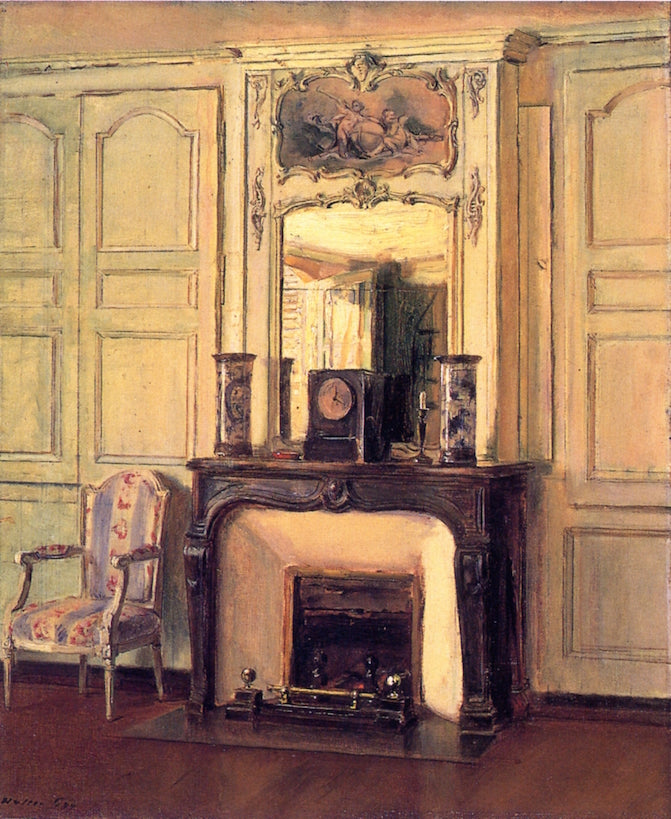 The Old Fireplace (Château de Fortoiseau), vintage artwork by Walter Gay, 12x8" (A4) Poster