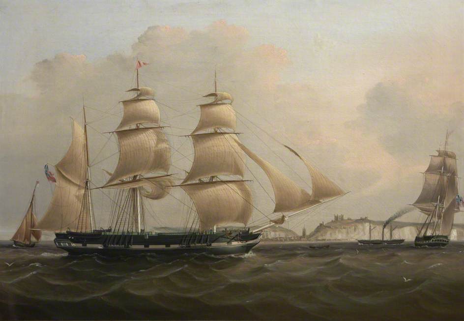 Indiaman off Dover, vintage artwork by Thomas Luny, 12x8" (A4) Poster