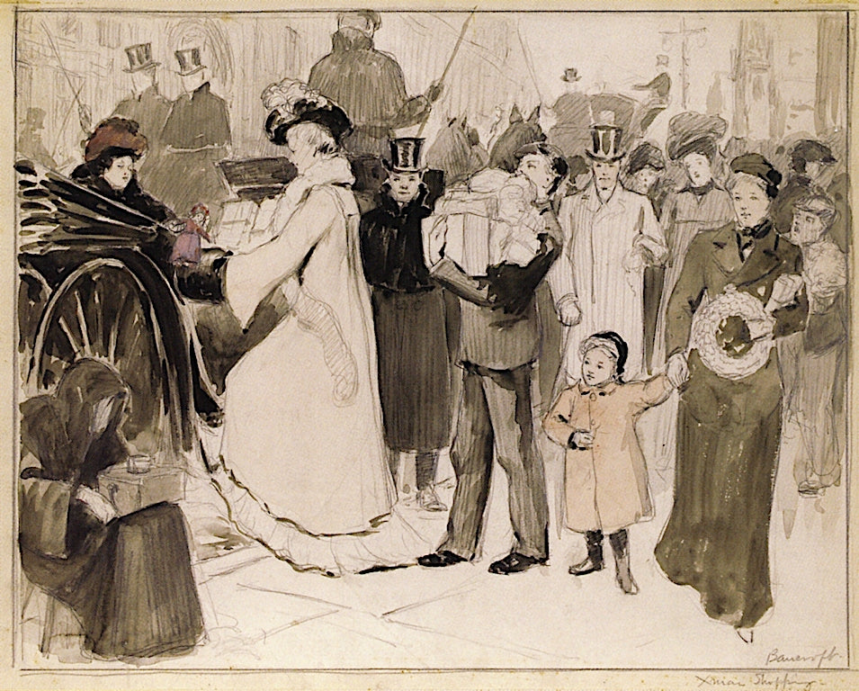 Xmas Shopping by Milton Bancroft,A3(16x12")Poster